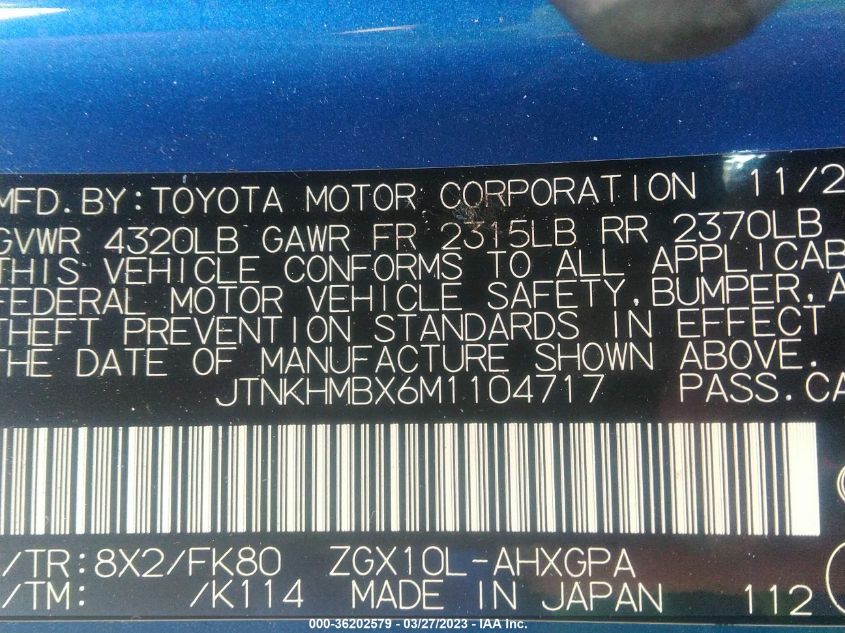 2021 TOYOTA C-HR LE/XLE/LIMITED/NIGHTSHADE - JTNKHMBX6M1104717