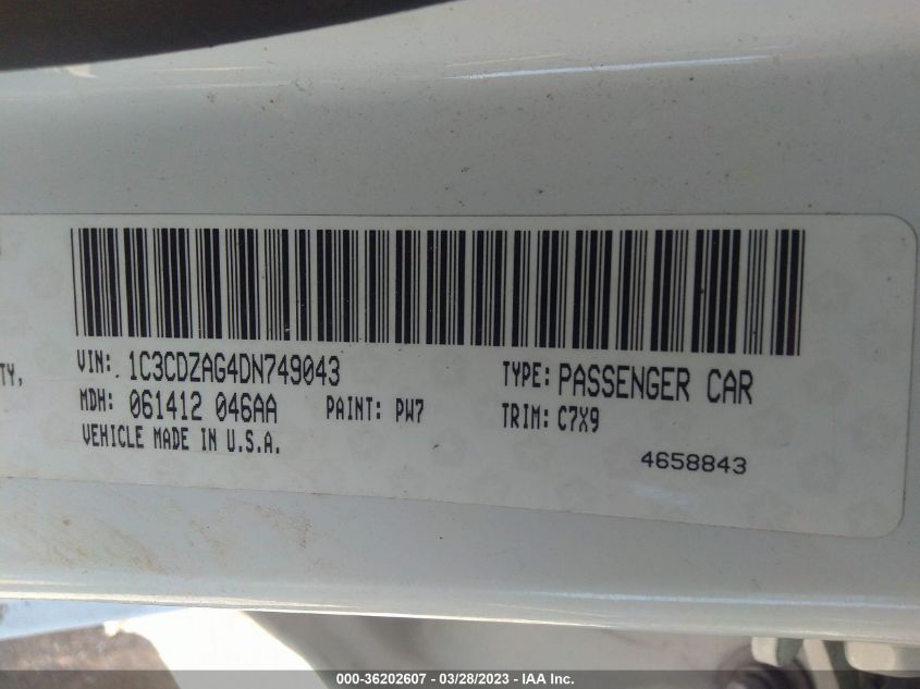 2013 DODGE AVENGER SE V6 - 1C3CDZAG4DN749043