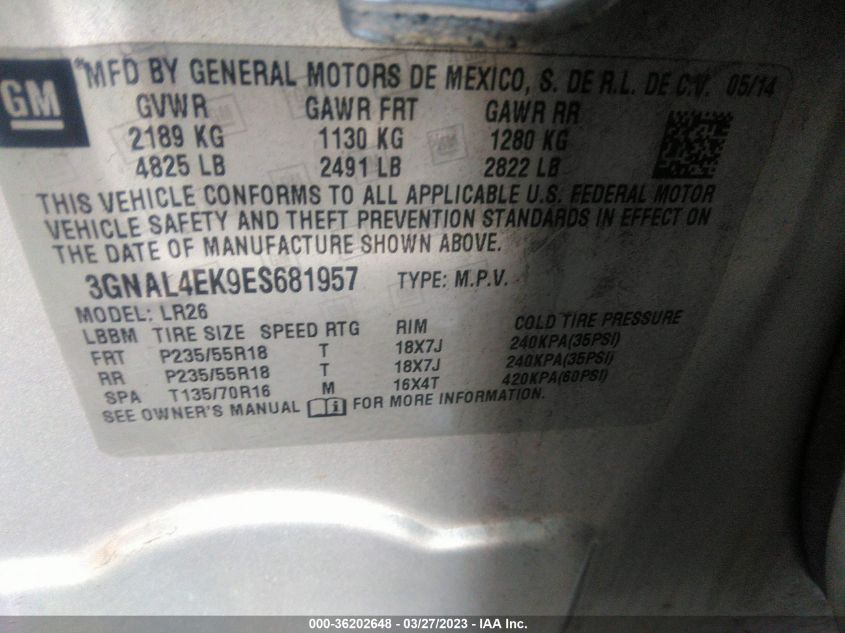 2014 CHEVROLET CAPTIVA SPORT FLEET LTZ - 3GNAL4EK9ES681957