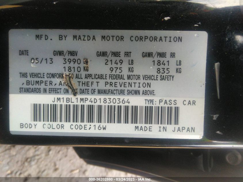 2013 MAZDA MAZDA3 I GRAND TOURING - JM1BL1MP4D1830364