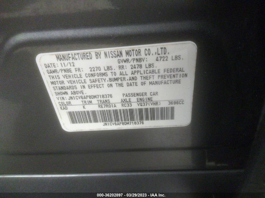 2013 INFINITI G37 SEDAN JOURNEY - JN1CV6AP8DM718376