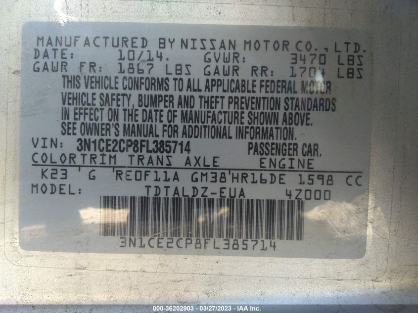 2015 NISSAN VERSA NOTE SV - 3N1CE2CP8FL385714