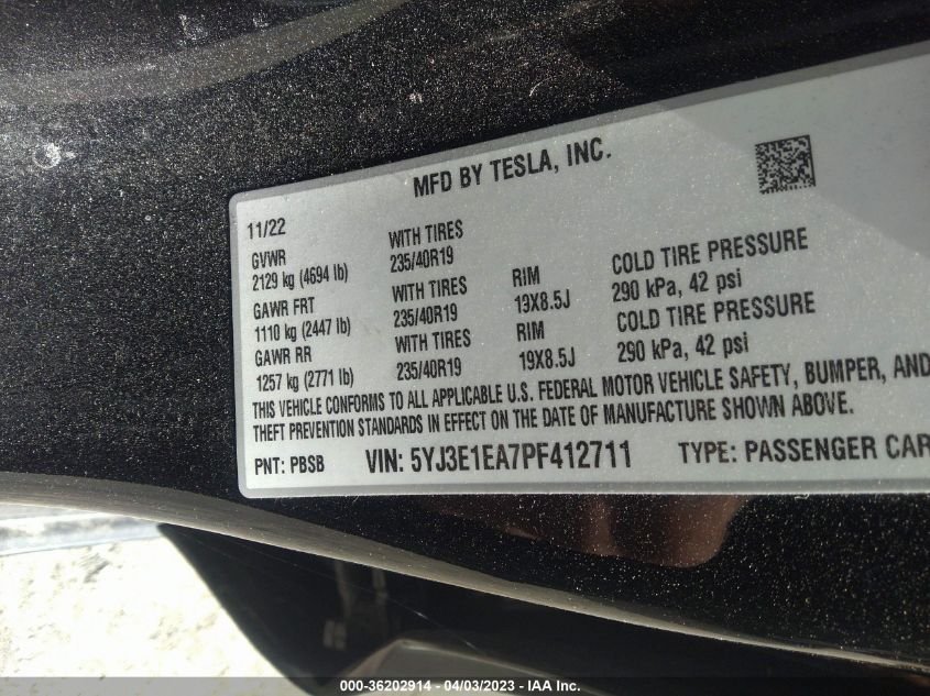 2023 TESLA MODEL 3 - 5YJ3E1EA7PF412711