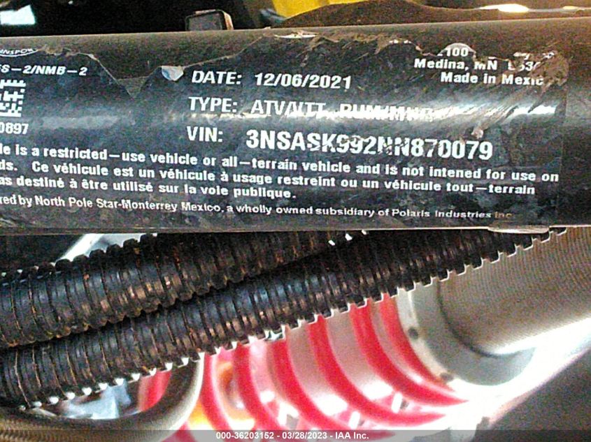 2022 POLARIS RZR TRAIL S 1000 ULTIMATE - 3NSASK992NN870079