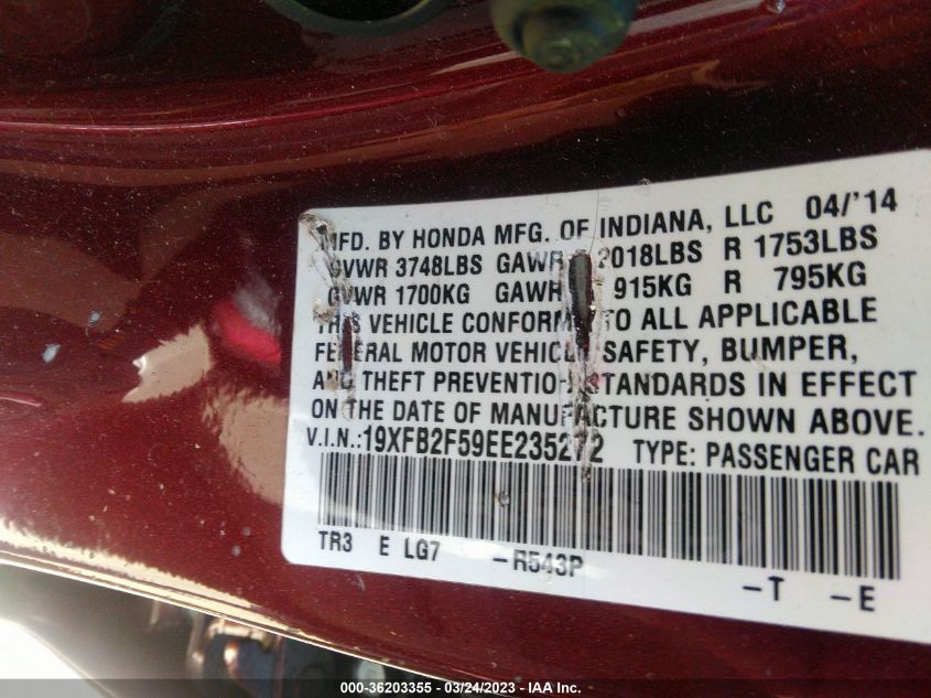 2014 HONDA CIVIC SEDAN LX - 19XFB2F59EE235272