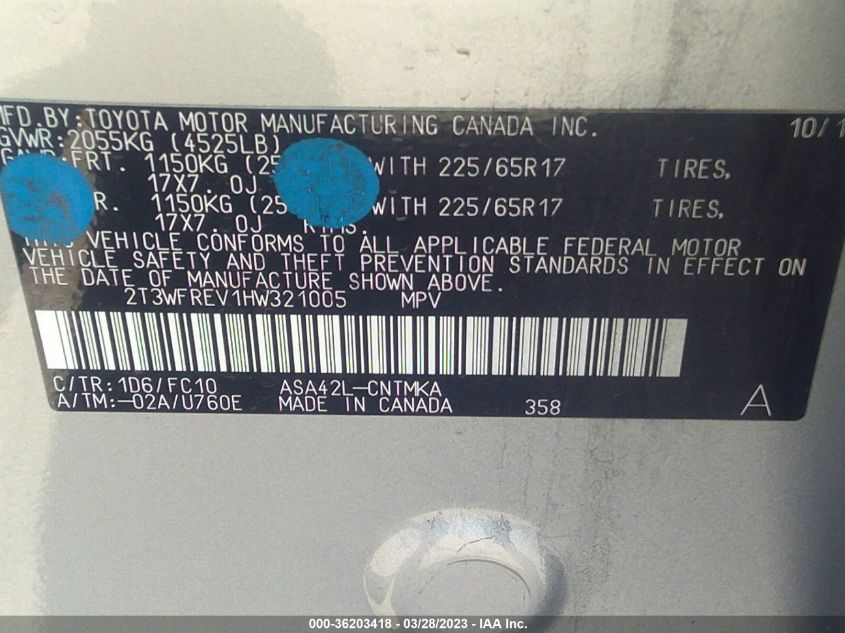 2017 TOYOTA RAV4 XLE - 2T3WFREV1HW321005