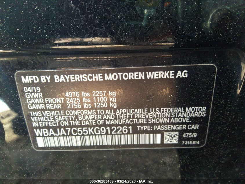 2019 BMW 5 SERIES 530I XDRIVE - WBAJA7C55KG912261