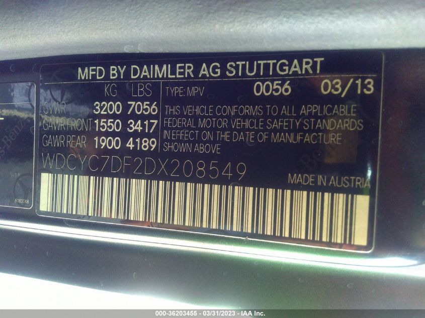 2013 MERCEDES-BENZ G-CLASS G 63 AMG - WDCYC7DF2DX208549