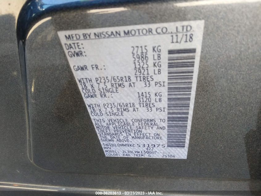 2019 INFINITI QX60 PURE - 5N1DL0MM9KC531975