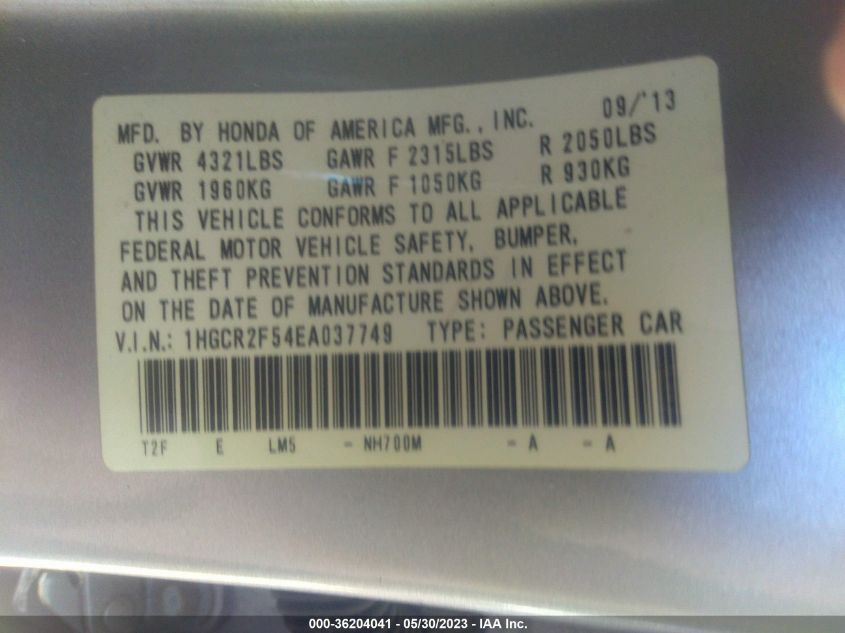 2014 HONDA ACCORD SEDAN SPORT - 1HGCR2F54EA037749
