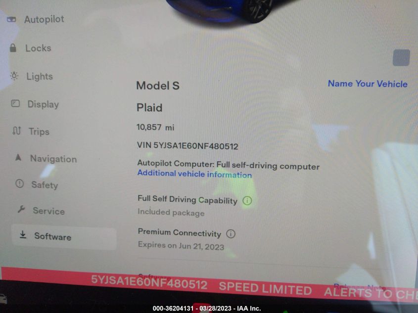 2022 TESLA MODEL S PLAID - 5YJSA1E60NF480512