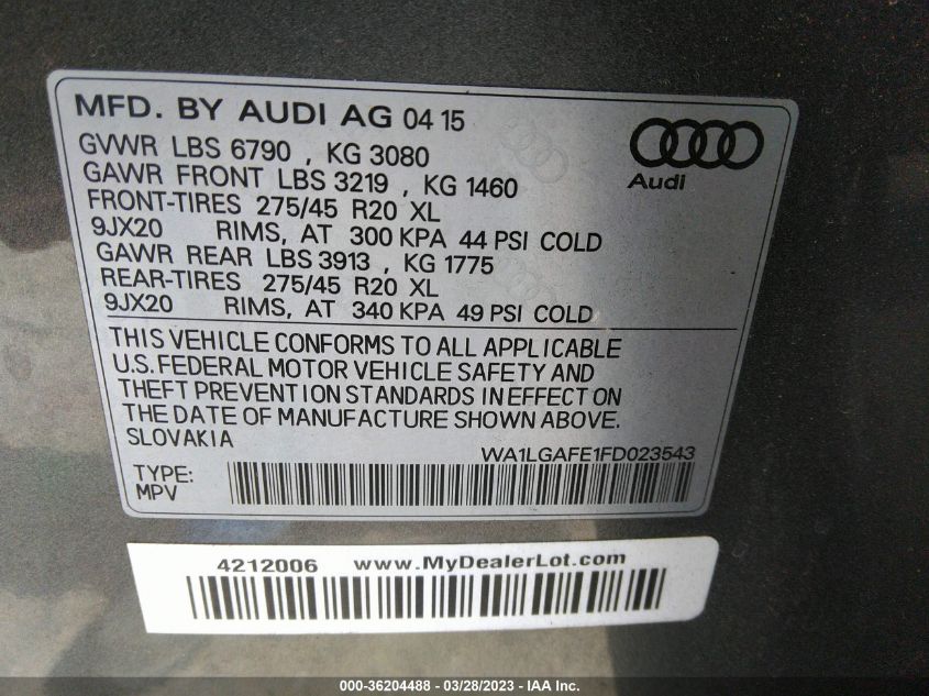 2015 AUDI Q7 3.0T PREMIUM PLUS - WA1LGAFE1FD023543