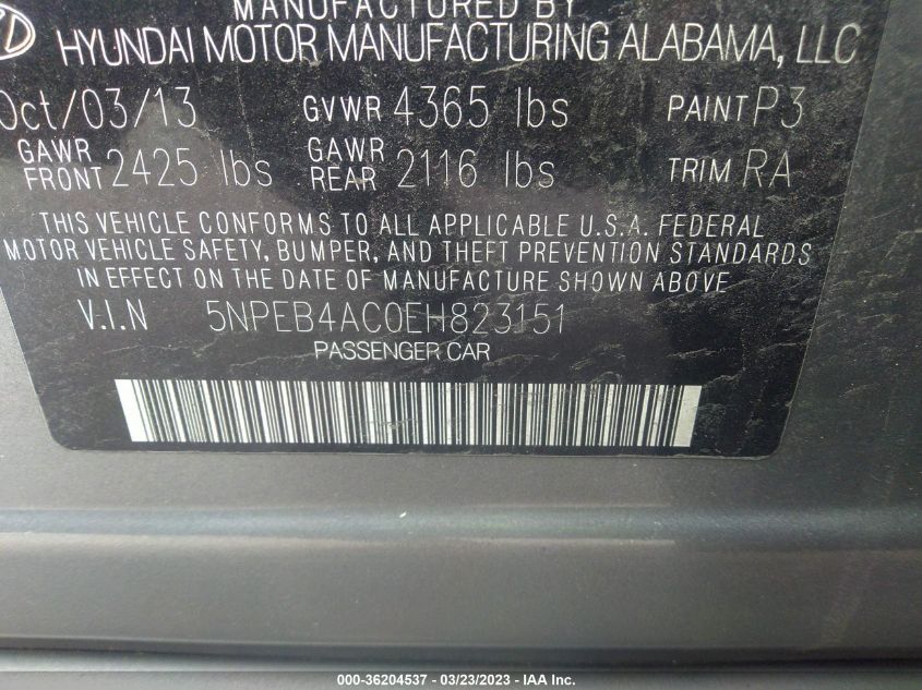 2014 HYUNDAI SONATA GLS - 5NPEB4AC0EH823151