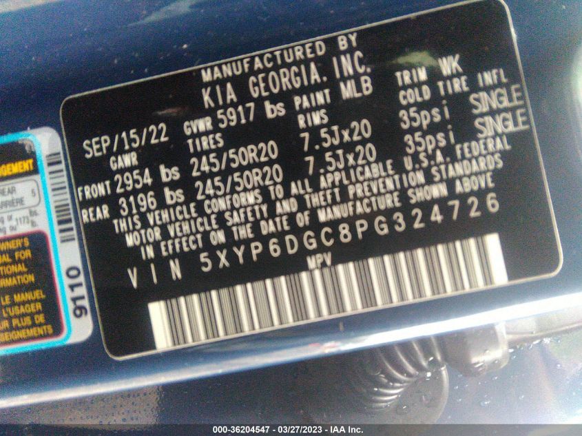 2023 KIA TELLURIDE S - 5XYP6DGC8PG324726