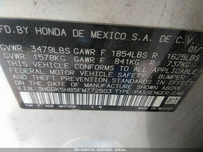 2015 HONDA FIT EX-L/EX - 3HGGK5H85FM772503