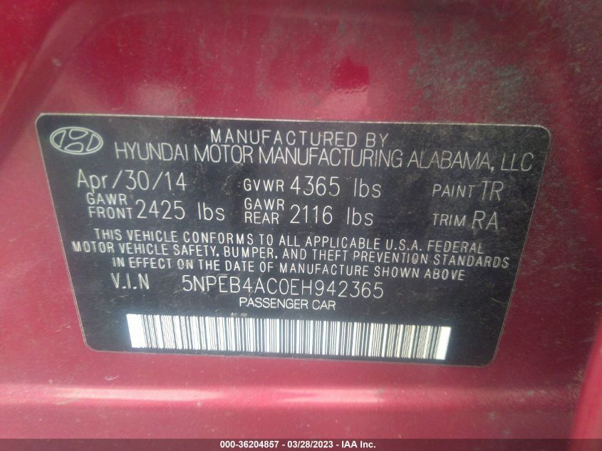 2014 HYUNDAI SONATA GLS - 5NPEB4AC0EH942365