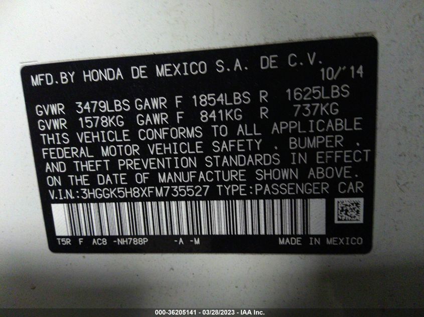 2015 HONDA FIT EX-L/EX - 3HGGK5H8XFM735527