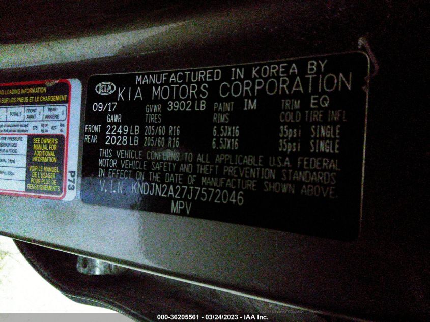 2018 KIA SOUL BASE - KNDJN2A27J7572046