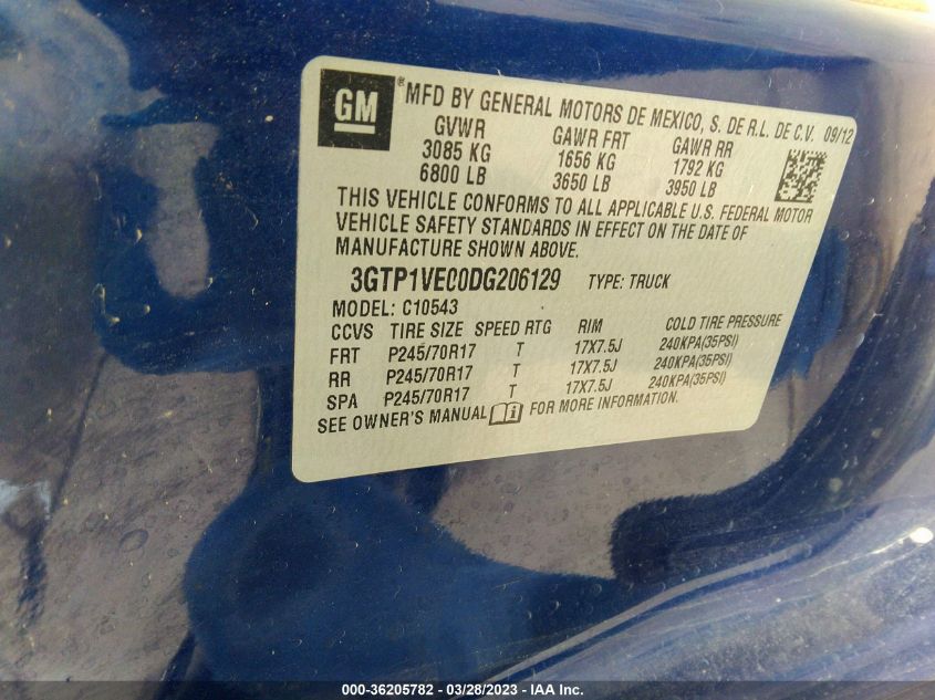 2013 GMC SIERRA 1500 SLE - 3GTP1VE00DG206129