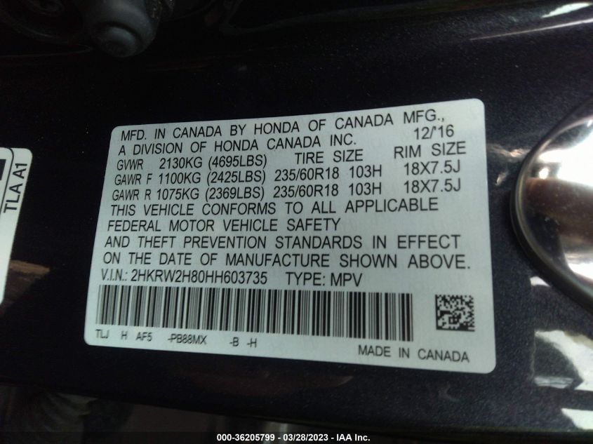 2017 HONDA CR-V EX-L - 2HKRW2H80HH603735