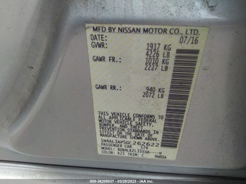 2016 NISSAN ALTIMA 2.5 SV - 1N4AL3AP5GC262622