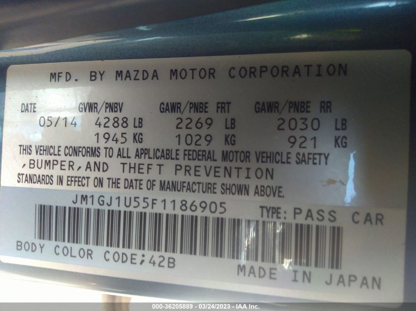 2015 MAZDA MAZDA6 I SPORT - JM1GJ1U55F1186905