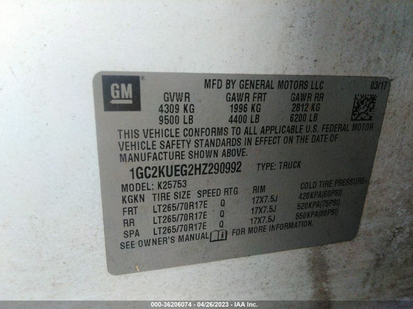 2017 CHEVROLET SILVERADO 2500HD WORK TRUCK - 1GC2KUEG2HZ290992