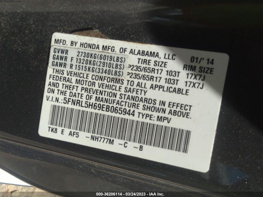 2014 HONDA ODYSSEY EX-L - 5FNRL5H69EB065944