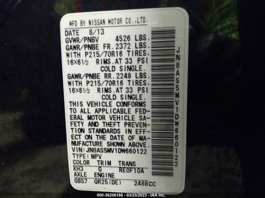 2013 NISSAN ROGUE S - JN8AS5MV1DW660122