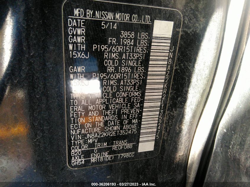 2014 NISSAN CUBE S - JN8AZ2KR2ET352475