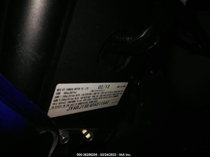 2013 YAMAHA FZ6 R - JYARJ18E4DA011847