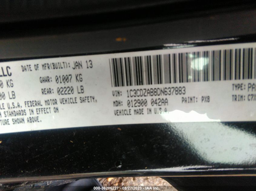 2013 DODGE AVENGER SE - 1C3CDZAB8DN637883