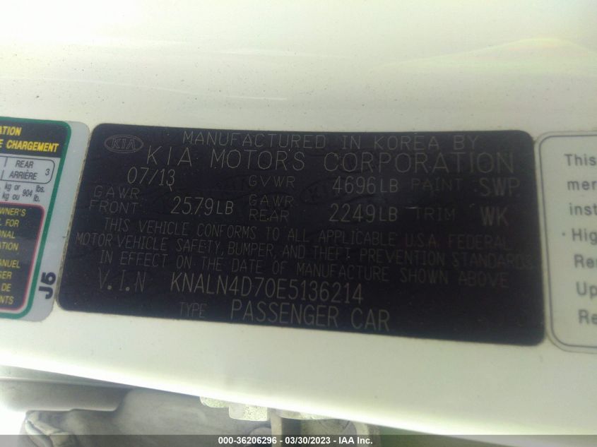 2014 KIA CADENZA PREMIUM KNALN4D70E5136214
