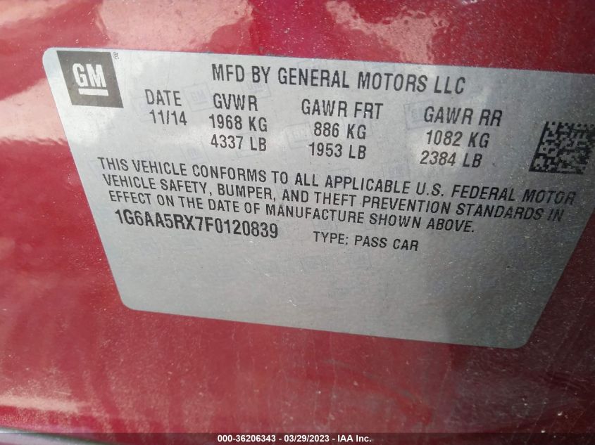 2015 CADILLAC ATS STANDARD - 1G6AA5RX7F0120839