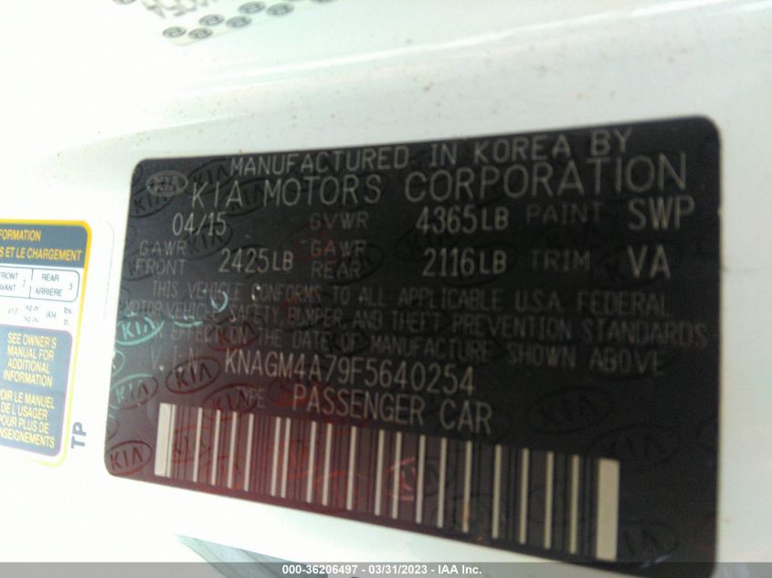 2015 KIA OPTIMA LX - KNAGM4A79F5640254