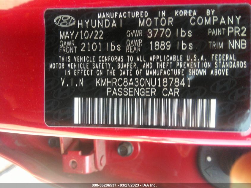 2022 HYUNDAI VENUE LIMITED - KMHRC8A30NU187841