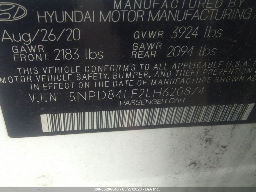 2020 HYUNDAI ELANTRA VALUE EDITION - 5NPD84LF2LH620874