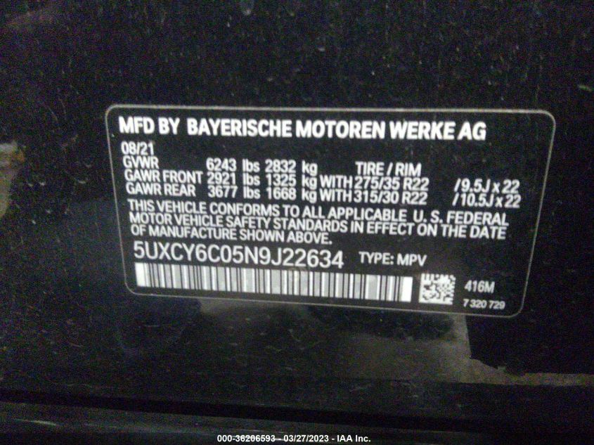 2022 BMW X6 XDRIVE40I - 5UXCY6C05N9J22634