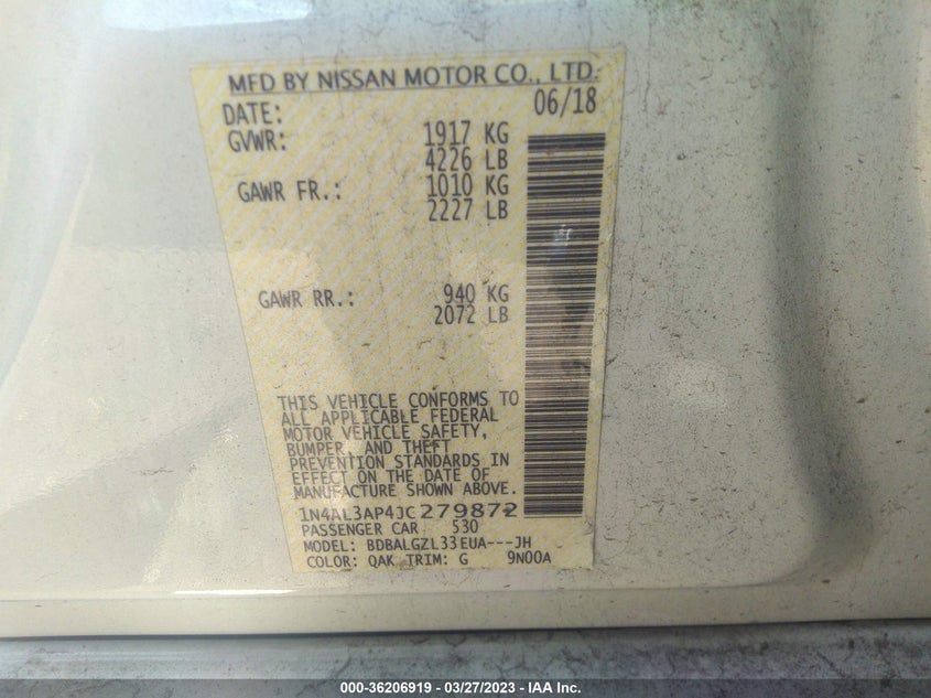 VIN 1N4AL3AP4JC279872 2018 NISSAN ALTIMA 2.5 S
