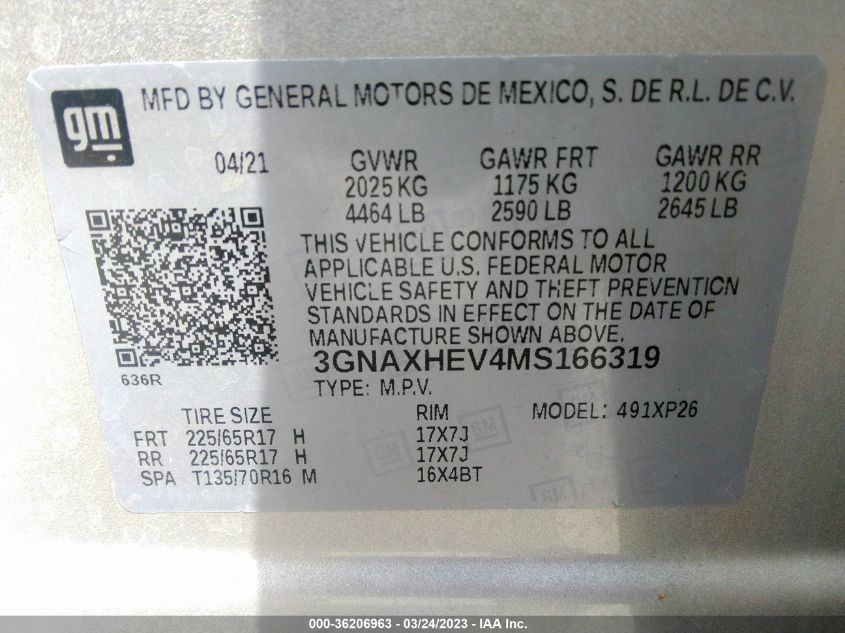 2021 CHEVROLET EQUINOX LS - 3GNAXHEV4MS166319