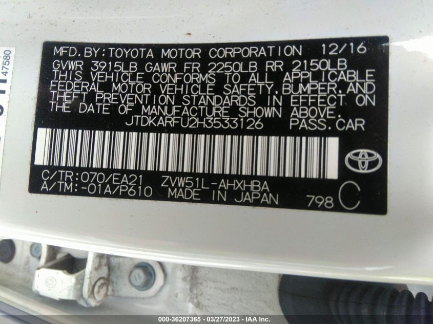 2017 TOYOTA PRIUS TWO/TWO ECO/THREE - JTDKARFU2H3533126