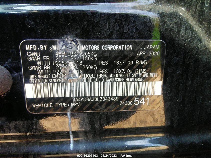 2020 MITSUBISHI OUTLANDER SE/SEL/LE/SP - JA4AD3A30LZ043489
