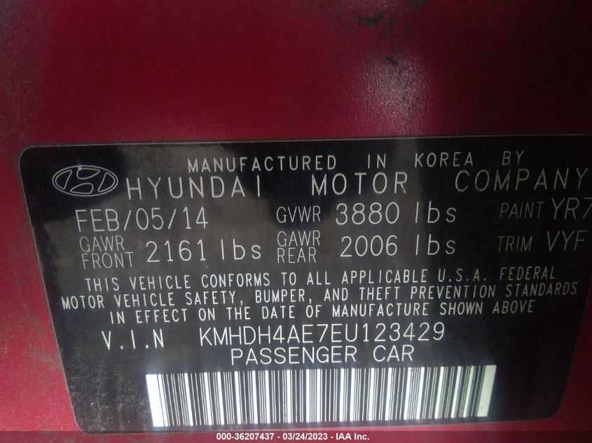 2014 HYUNDAI ELANTRA LIMITED - KMHDH4AE7EU123429