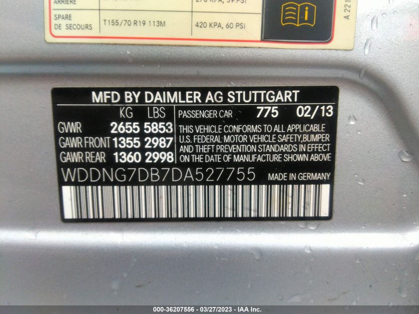 2013 MERCEDES-BENZ S 550 WDDNG7DB7DA527755