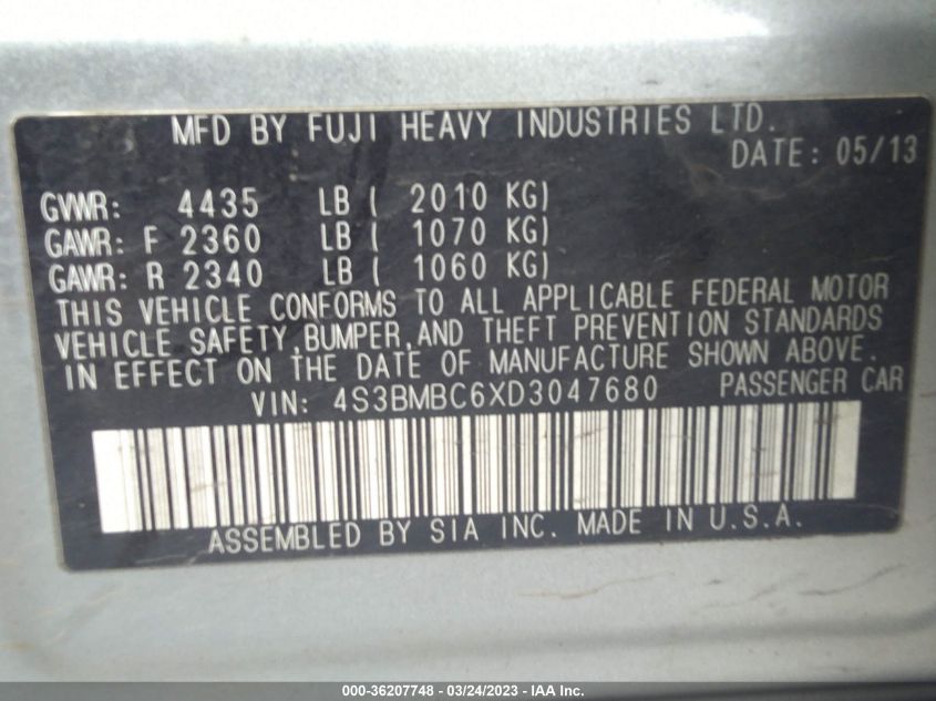 2013 SUBARU LEGACY 2.5I PREMIUM - 4S3BMBC6XD3047680