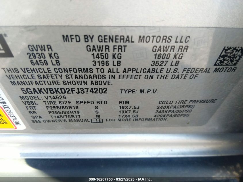 2015 BUICK ENCLAVE LEATHER - 5GAKVBKD2FJ374202