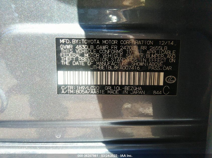 2015 LEXUS GS 350 - JTHBE1BL8FA007416