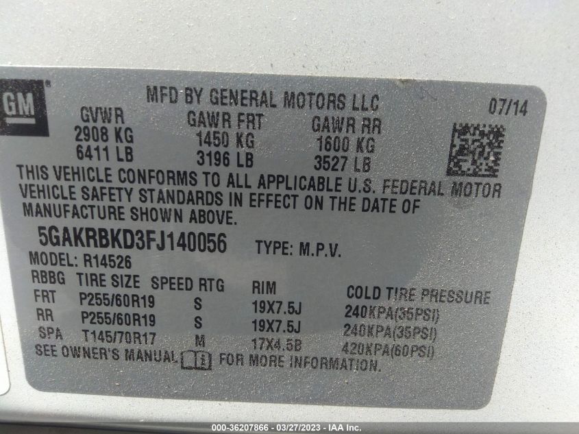 2015 BUICK ENCLAVE LEATHER - 5GAKRBKD3FJ140056