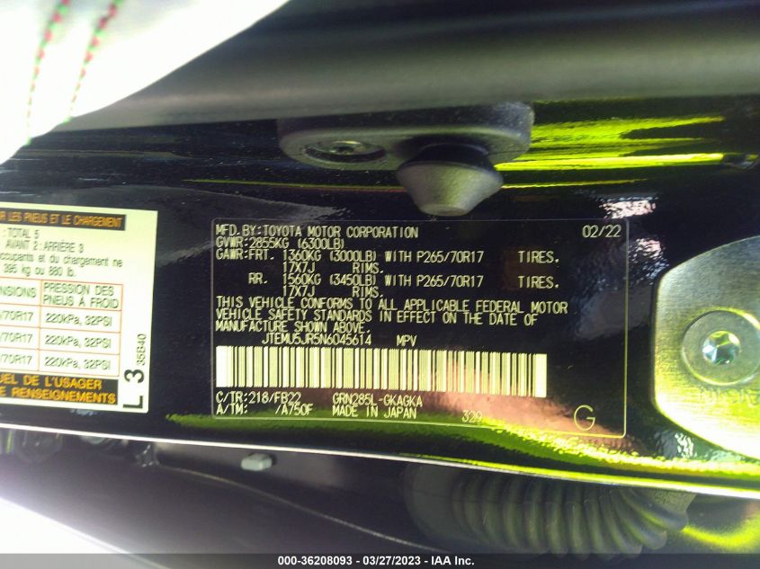2022 TOYOTA 4RUNNER SR5 - JTEMU5JR5N6045614