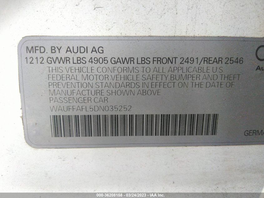 2013 AUDI A4 PREMIUM PLUS - WAUFFAFL5DN035252